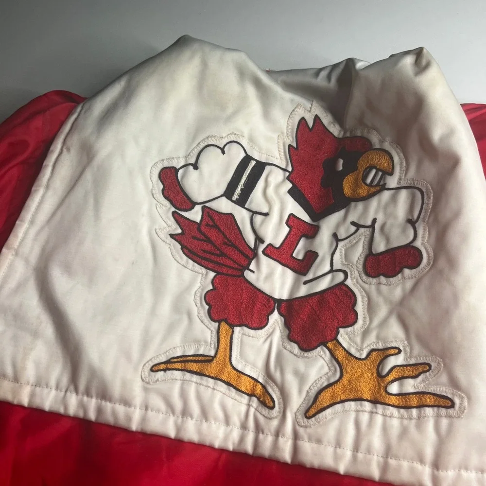 Vintage DeLong Sportswear Red Varsity Jacket Cardinal Mascot Mens Medium USA